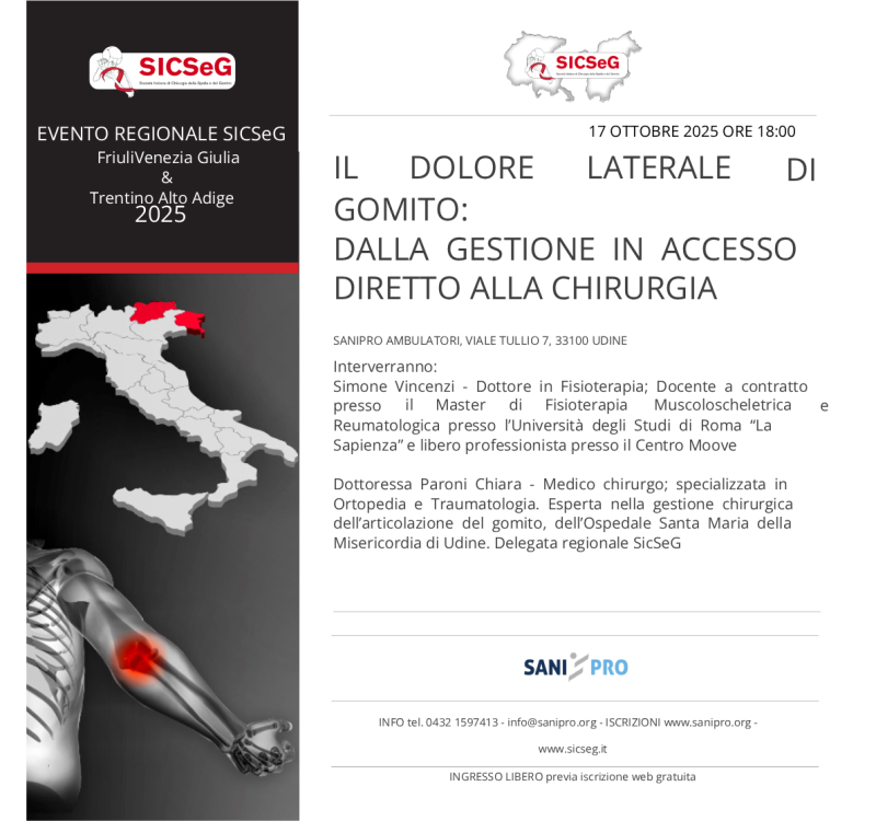Presentazione del corso IL DOLORE LATERALE DI GOMITO: DALLA GESTIONE IN ACCESSO DIRETTO ALLA CHIRURGIA